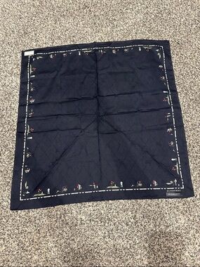 Burberry Navy Silk Square Scarf with Mini Figure Border